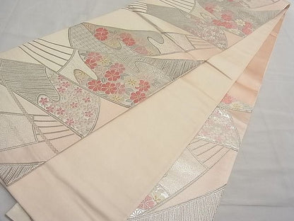 平和屋着物■六通柄袋帯　唐織　扇面粒子花文　金銀糸　やまとオリジナル　逸品　n-ar3688