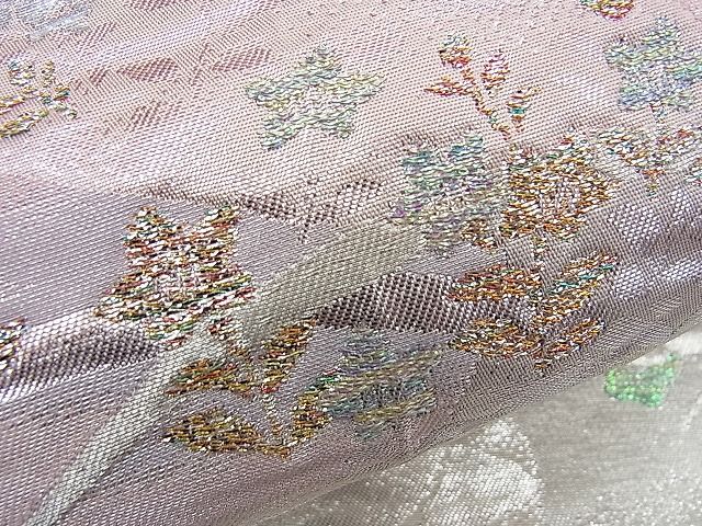 セミアンティーク　桜花　菊花　枝垂れ柳　袋帯　着物　105a p 平和屋着物□六通柄袋帯 雪芝舞蝶花文 銀糸 逸品