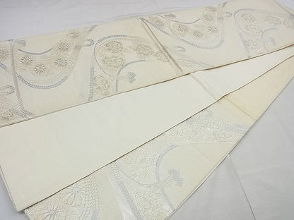 平和屋着物■六通柄袋帯 唐織 結び紐花文 銀糸 逸品 n-cw0235