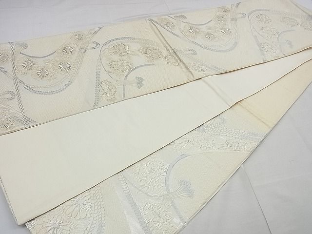 平和屋着物■六通柄袋帯 唐織 結び紐花文 銀糸 逸品 n-cw0235