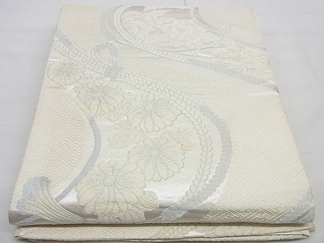 平和屋着物■六通柄袋帯 唐織 結び紐花文 銀糸 逸品 n-cw0235
