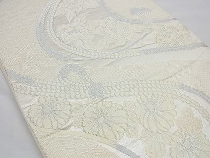 平和屋着物■六通柄袋帯 唐織 結び紐花文 銀糸 逸品 n-cw0235