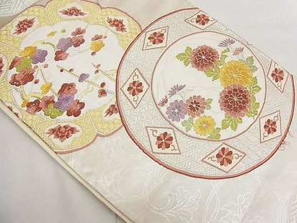 平和屋着物■六通柄袋帯　唐織　花絵柄文　金銀糸　逸品　n-da0101