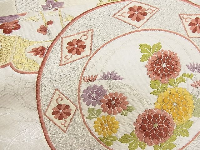 平和屋着物■六通柄袋帯　唐織　花絵柄文　金銀糸　逸品　n-da0101