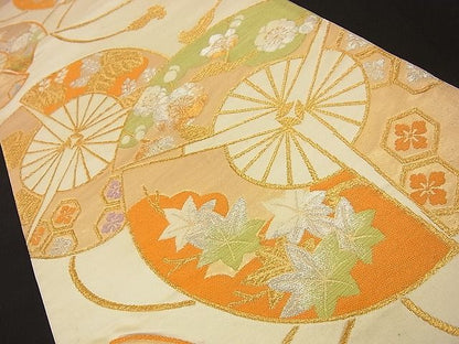 平和屋着物■六通柄袋帯 唐織 扇面吉祥花文 金糸 逸品 n-fn0917