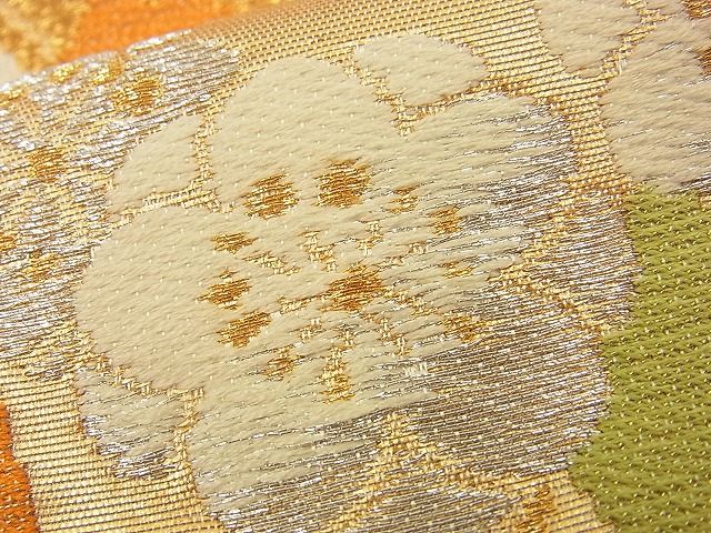 平和屋着物■六通柄袋帯 唐織 扇面吉祥花文 金糸 逸品 n-fn0917