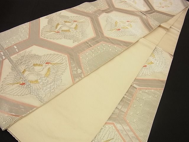 平和屋着物■六通柄袋帯 唐織 向鶴亀甲文 プラチナ箔 逸品 n-fn0939