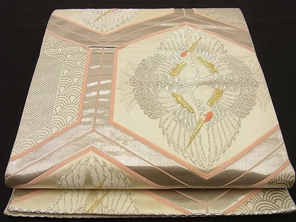 平和屋着物■六通柄袋帯 唐織 向鶴亀甲文 プラチナ箔 逸品 n-fn0939