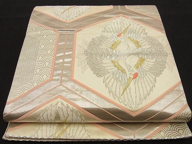平和屋着物■六通柄袋帯 唐織 向鶴亀甲文 プラチナ箔 逸品 n-fn0939
