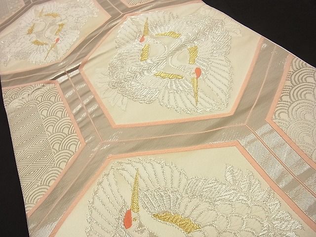 平和屋着物■六通柄袋帯 唐織 向鶴亀甲文 プラチナ箔 逸品 n-fn0939