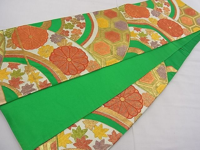 平和屋着物■六通柄袋帯　吉祥青海波菊花文　金糸　逸品　n-fw2356