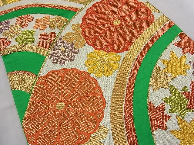 平和屋着物■六通柄袋帯　吉祥青海波菊花文　金糸　逸品　n-fw2356