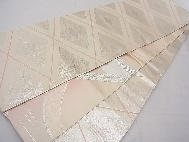 平和屋着物■両面六通柄袋帯 唐織 エ霞青海波文 銀糸 逸品 n-fw2357