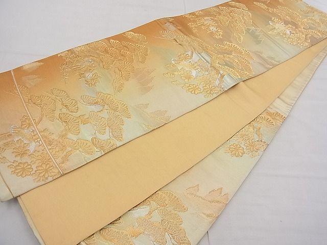 平和屋着物■六通柄袋帯 松楓風景花文 金銀糸 逸品 n-fw2358