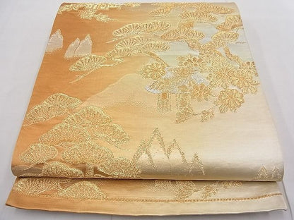 平和屋着物■六通柄袋帯 松楓風景花文 金銀糸 逸品 n-fw2358