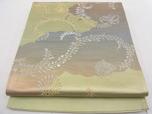 平和屋着物■六通柄袋帯　雲取り花唐草文　金銀糸　逸品　n-fw2359