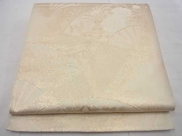 平和屋着物■六通柄袋帯 唐織 扇面草花文 九百紋織錦 寿光織 金糸 逸品 n-gh1695