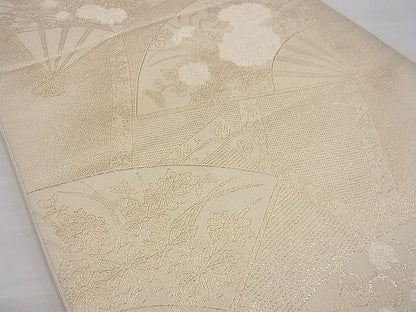 平和屋着物■六通柄袋帯 唐織 扇面草花文 九百紋織錦 寿光織 金糸 逸品 n-gh1695