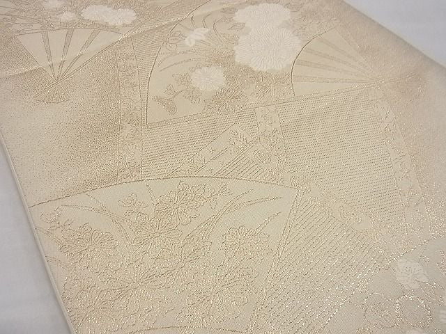 平和屋着物■六通柄袋帯 唐織 扇面草花文 九百紋織錦 寿光織 金糸 逸品 n-gh1695