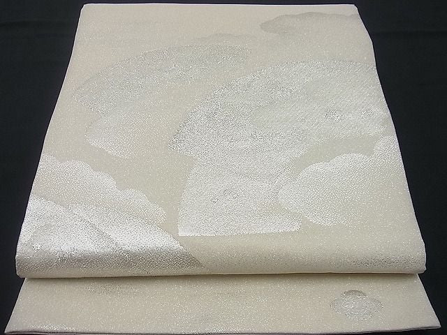 平和屋着物■太鼓柄袋帯 綴れ 名匠家紋 雲取り地紙文 銀糸 逸品 n-gh1826
