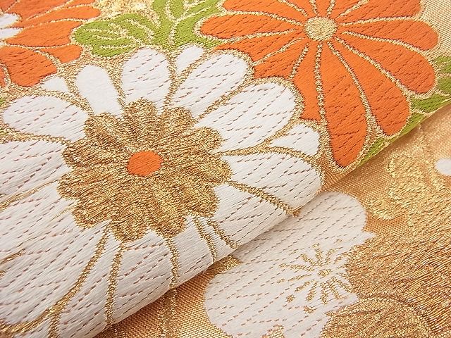 平和屋着物■六通柄袋帯 唐織 牡丹菊梅丸文 金糸 やまとオリジナル 逸品 n-gt3031