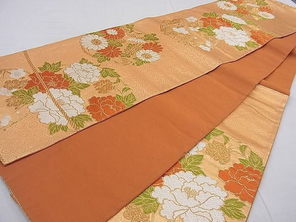 平和屋着物■六通柄袋帯 唐織 牡丹菊梅丸文 金糸 やまとオリジナル 逸品 n-gt3031