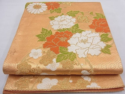 平和屋着物■六通柄袋帯 唐織 牡丹菊梅丸文 金糸 やまとオリジナル 逸品 n-gt3031