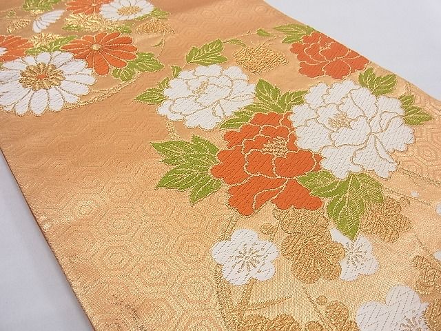 平和屋着物■六通柄袋帯 唐織 牡丹菊梅丸文 金糸 やまとオリジナル 逸品 n-gt3031