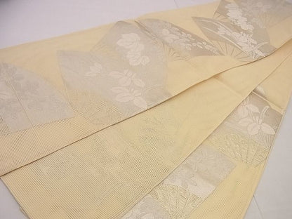 平和屋着物■夏物 六通柄袋帯 扇面草花文 銀糸 逸品 n-hj4925