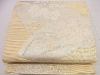 平和屋着物■夏物 六通柄袋帯 扇面草花文 銀糸 逸品 n-hj4925