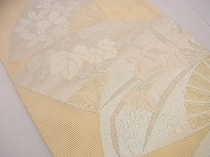 平和屋着物■夏物 六通柄袋帯 扇面草花文 銀糸 逸品 n-hj4925
