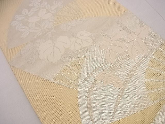 平和屋着物■夏物 六通柄袋帯 扇面草花文 銀糸 逸品 n-hj4925