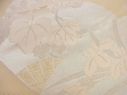 平和屋着物■夏物 六通柄袋帯 扇面草花文 銀糸 逸品 n-hj4925