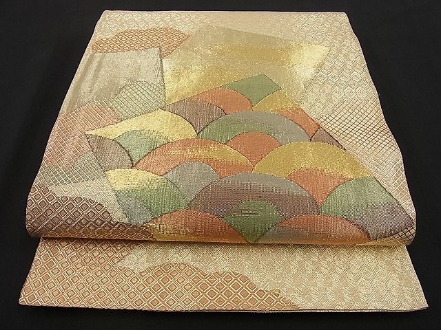 平和屋着物■佐賀錦 六通柄袋帯 雲取り吉祥色紙文様 金糸 逸品 n-ip0355