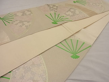平和屋着物■六通柄袋帯 唐織 扇面花文 銀糸 逸品 n-ip0401