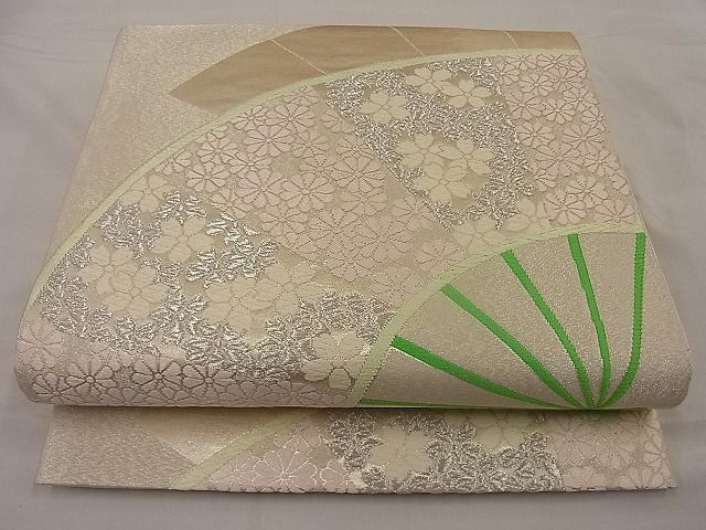 平和屋着物■六通柄袋帯 唐織 扇面花文 銀糸 逸品 n-ip0401