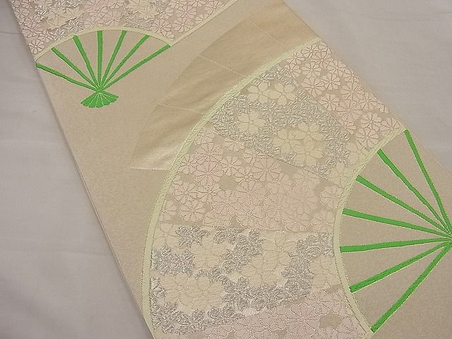 平和屋着物■六通柄袋帯 唐織 扇面花文 銀糸 逸品 n-ip0401