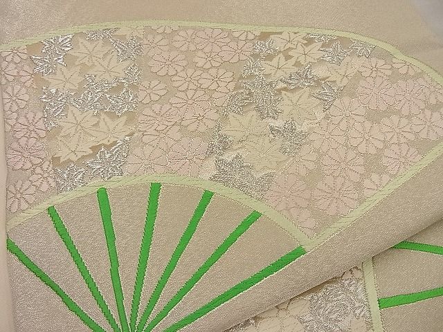 平和屋着物■六通柄袋帯 唐織 扇面花文 銀糸 逸品 n-ip0401