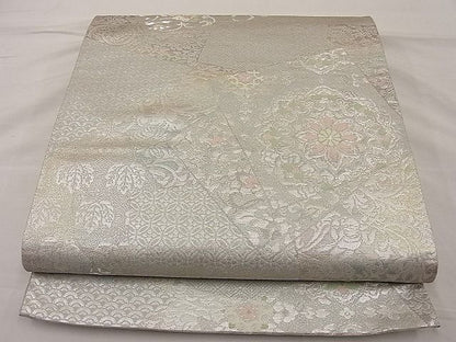 平和屋着物■六通柄袋帯 切嵌吉祥花唐草文 銀糸 逸品 n-ip0425