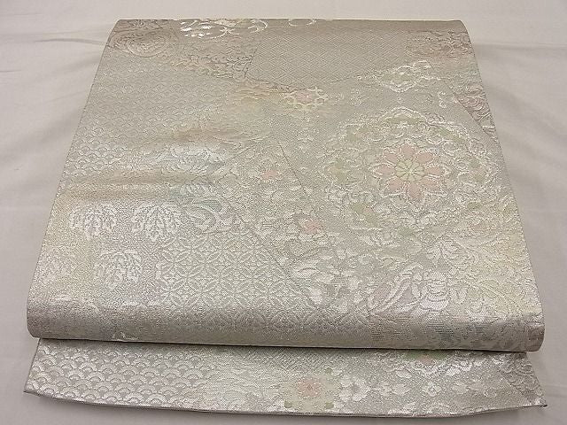 平和屋着物■六通柄袋帯 切嵌吉祥花唐草文 銀糸 逸品 n-ip0425