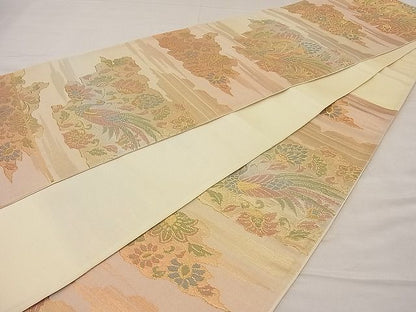 平和屋着物■六通柄袋帯 尾長鳥更紗花文 金銀糸 逸品 n-ip0429