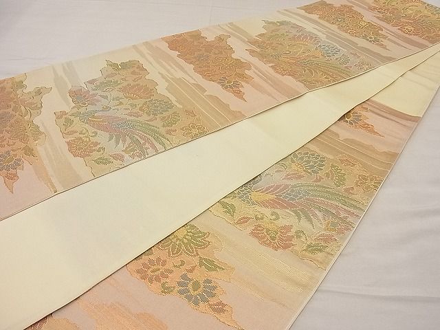平和屋着物■六通柄袋帯 尾長鳥更紗花文 金銀糸 逸品 n-ip0429