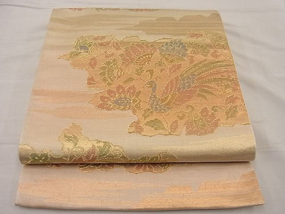 平和屋着物■六通柄袋帯 尾長鳥更紗花文 金銀糸 逸品 n-ip0429