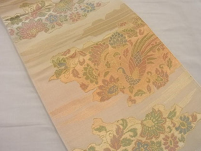 平和屋着物■六通柄袋帯 尾長鳥更紗花文 金銀糸 逸品 n-ip0429