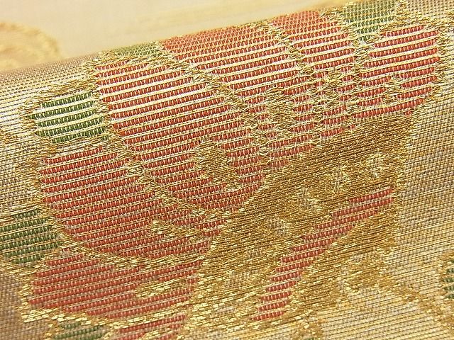 平和屋着物■六通柄袋帯 尾長鳥更紗花文 金銀糸 逸品 n-ip0429