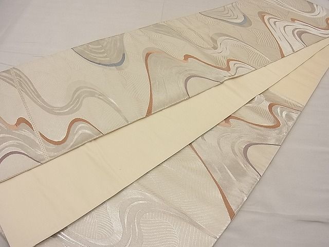 平和屋着物■六通柄袋帯 唐織 立波流水文 銀糸 逸品 n-ip0431