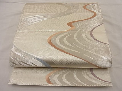 平和屋着物■六通柄袋帯 唐織 立波流水文 銀糸 逸品 n-ip0431