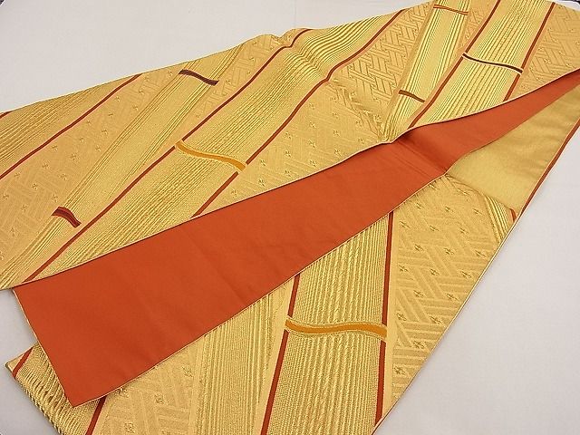 平和屋着物■六通柄袋帯 唐織 網代竹文 金糸 逸品 n-ip1185