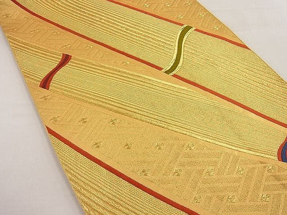 平和屋着物■六通柄袋帯 唐織 網代竹文 金糸 逸品 n-ip1185