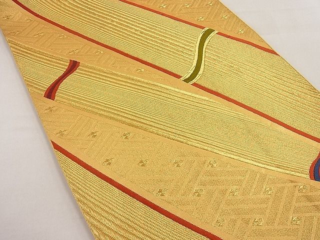 平和屋着物■六通柄袋帯 唐織 網代竹文 金糸 逸品 n-ip1185